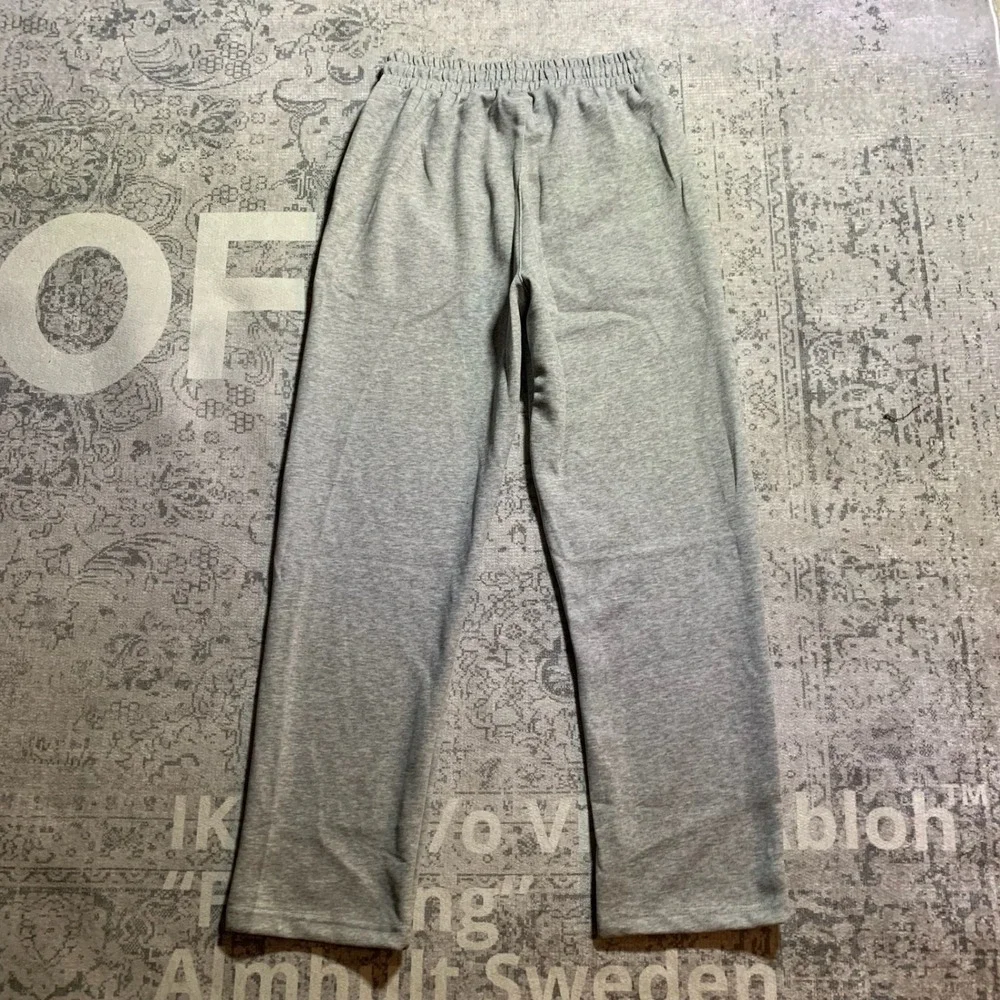 Alo Yoga Heather Gray Quarter Zip Pullover and Open Leg Sweatpants Set Large
